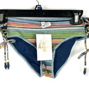 Becca Women’s Blue Striped Side Tie Bikini Bottom Size Small